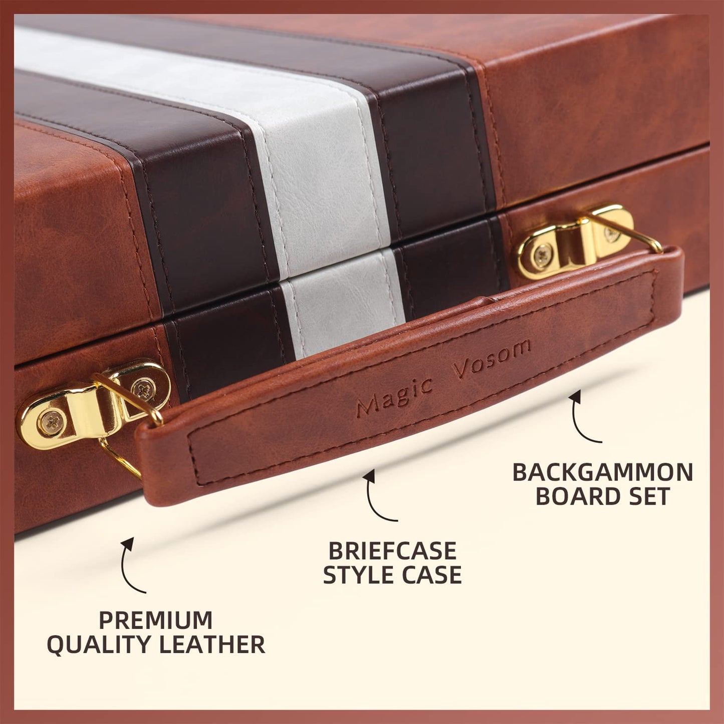 Magic Vosom Travel Medium 15 Inch Backgn Brown Sets Classic Board Game with enhanced Leather Case  Portable Travel Strategy Backgn Game Sets for mature-themeds  Kids (Brown Medium)