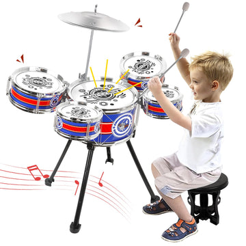 Toddler Drum Set Upgraded Drum Kit For Kids Jazz Drum Set With 5 Drums Music Toys For 3 4 5 Year Old Boys Girls Gifts Ages 3-5