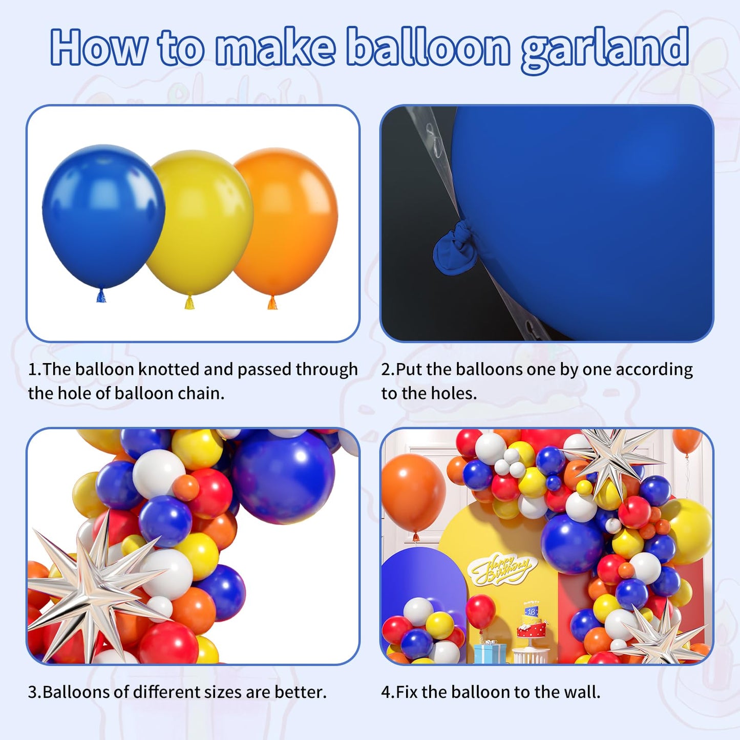 Red Yellow Blue Balloon Arch Kit, Colorful Balloon Garland With Red Blue Yellow Orange Latex Balloons, Silver Star Foil Balloons