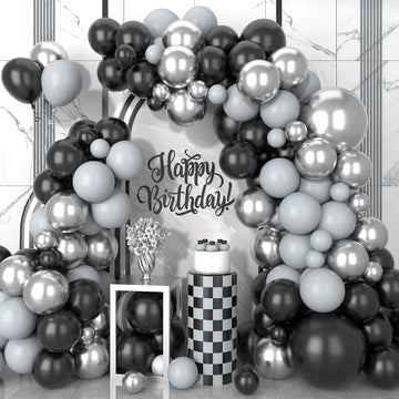 Black And Silver Balloon Arch Kit, 102Pcs Metallic Silver And Black Balloon Garland Kit Black Gray Party Balloons Grey Silver La