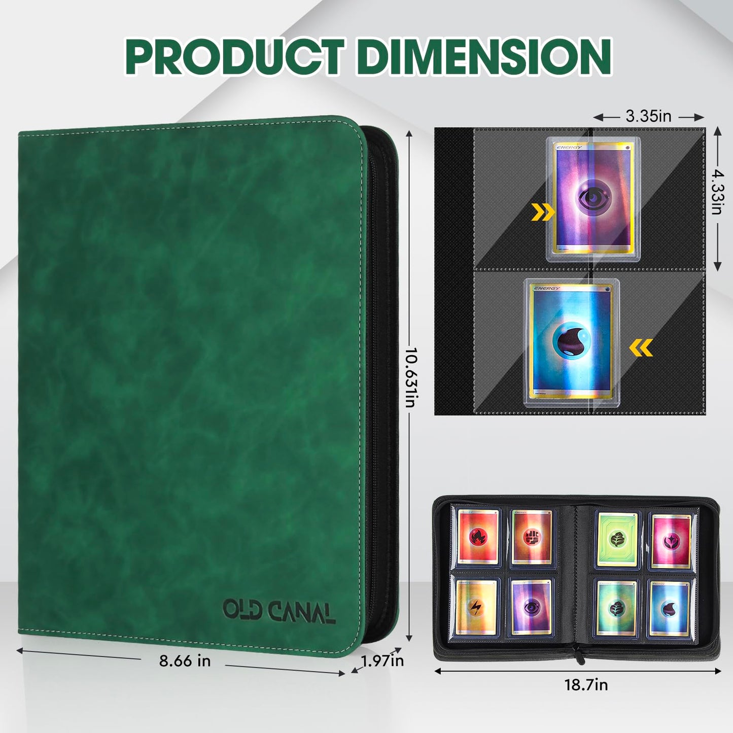 Old Canal Top Loader Binder  4 Pockets Card Binder Holds 112 Top Loaders  enhanced Trading Card Collection Holder  Top Loader Storage Album for TCG  Sports Cards  Dark Green (FOR TOP LOADERS ONLY)