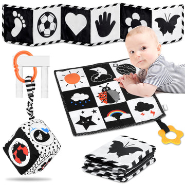 Sammas Black And White High Contrast Baby Toys 0-3 Months For Newborn Toys Infant Sensory Soft Book Infant Tummy Time Toys For Brain Development Montessori Learning Activities For Babies(3 Pcs)