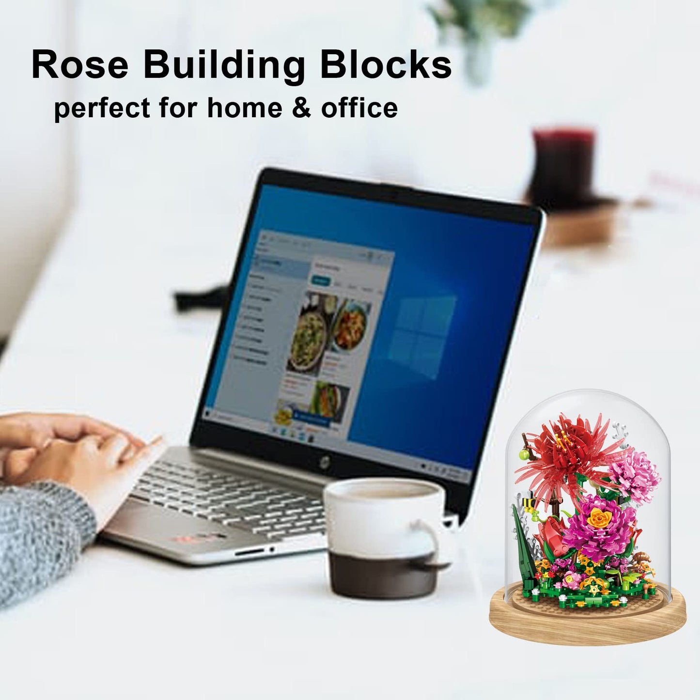 QARULUS Flower Bouquet Building Kit Flowers Botanical Collection DIY Plants Bonsai Tree Friends Sets mature-themed Building Blocks Set Christmas New Year Birthday Gift for Girls Mom Women Girlfriend(Roses)