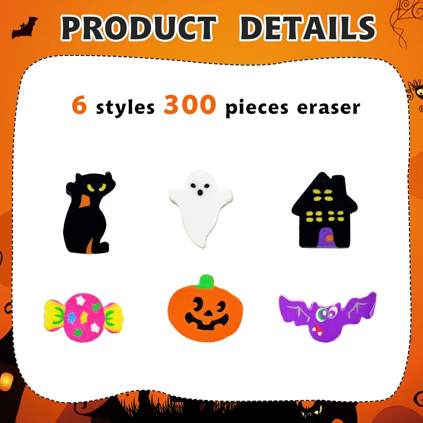 300 Pieces Halloween Mini Erasers Assortment Novelty Pencil Erasers Bulk for Rewards Prizes Gift Filler