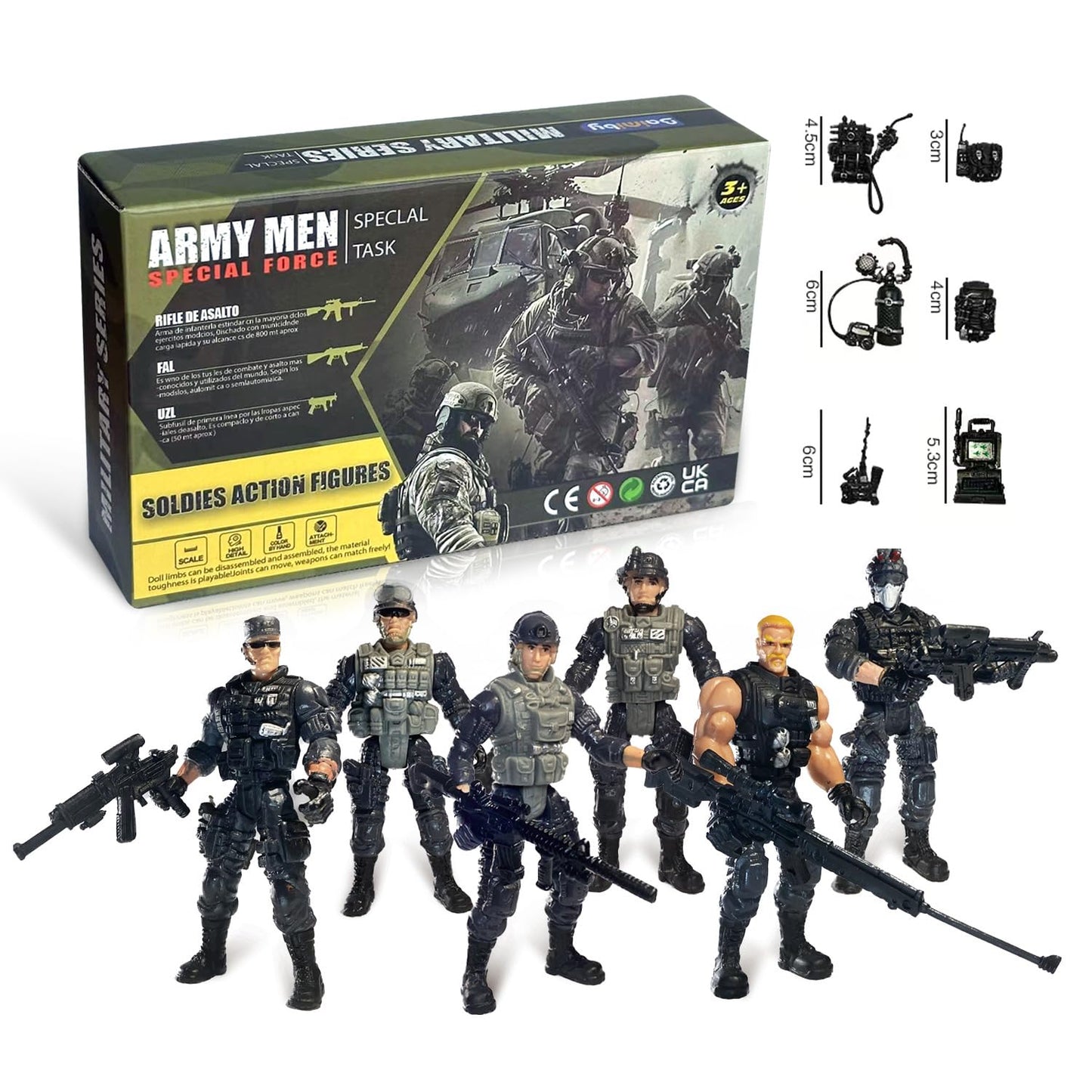 Baimiby Army Men Action Figures  US Army Men and SWAT Team Toy Soldiers Action Figures 6 Pcs Special Force Action Figure with  Military Soldier Playset Army Toy Set for Boys 3+