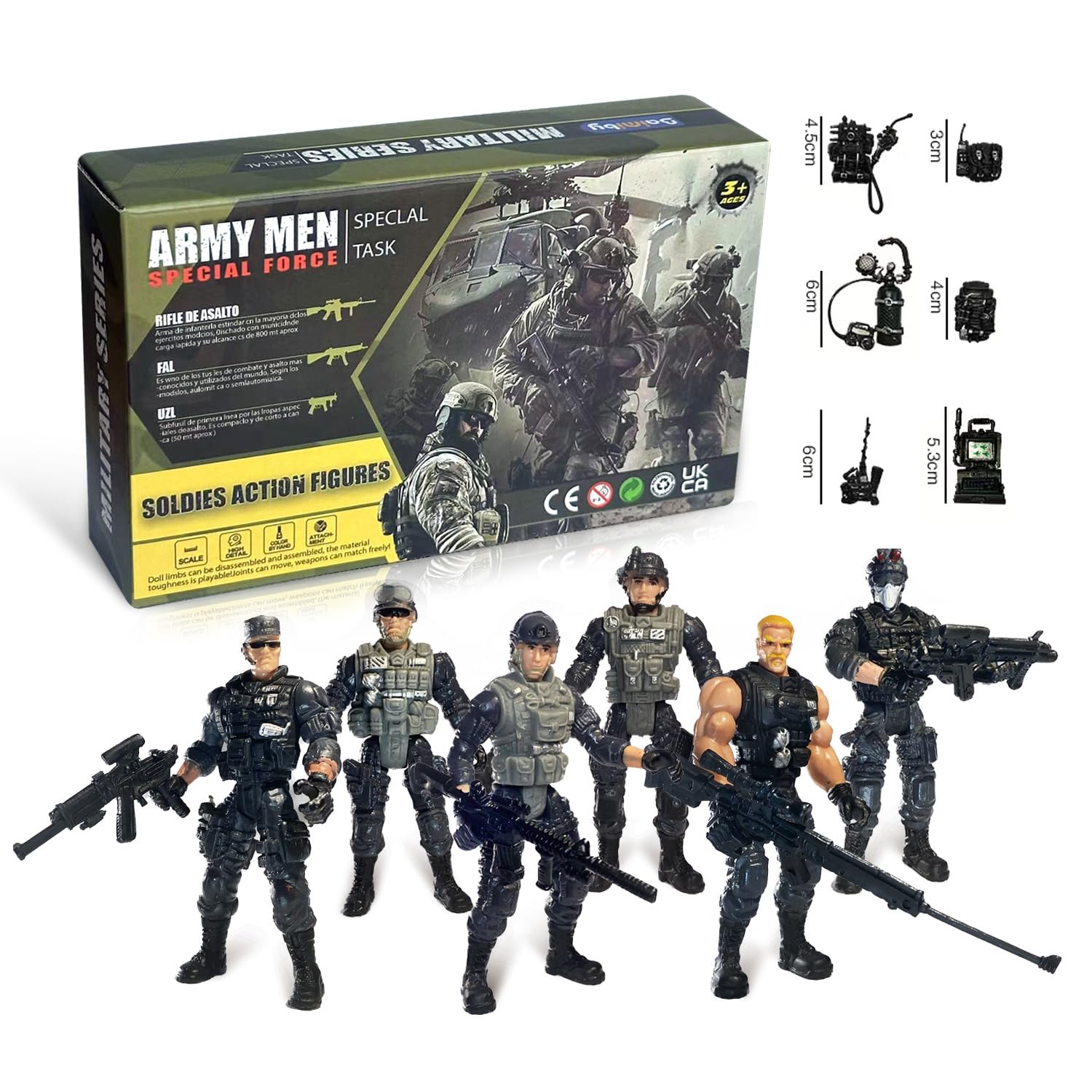 Baimiby Army Men Action Figures  US Army Men and SWAT Team Toy Soldiers Action Figures 6 Pcs Special Force Action Figure with  Military Soldier Playset Army Toy Set for Boys 3+