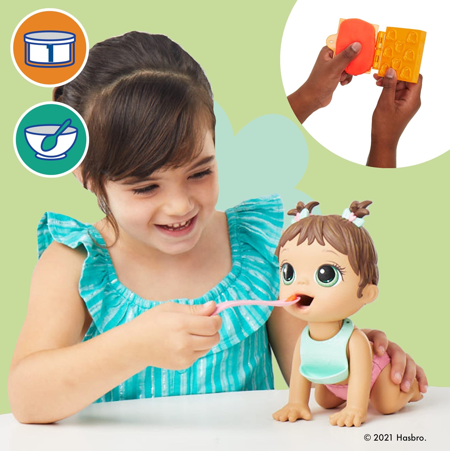 Baby Alive Lil Snacks Doll - 8-Inch Snack-Themed Baby Doll, Brown Hair, Eats and Poops, Model F2619, Toy for Kids Ages 3 and Up