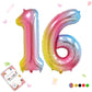 Smlpuame 40 Inch Number Balloons 0-9 Rainbow Gradient Large Number 16 Balloons, Digital Balloons For Birthday Party Celebration