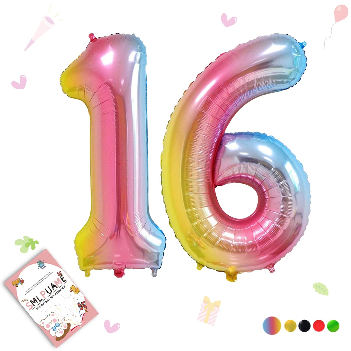 Smlpuame 40 Inch Number Balloons 0-9 Rainbow Gradient Large Number 16 Balloons, Digital Balloons For Birthday Party Celebration