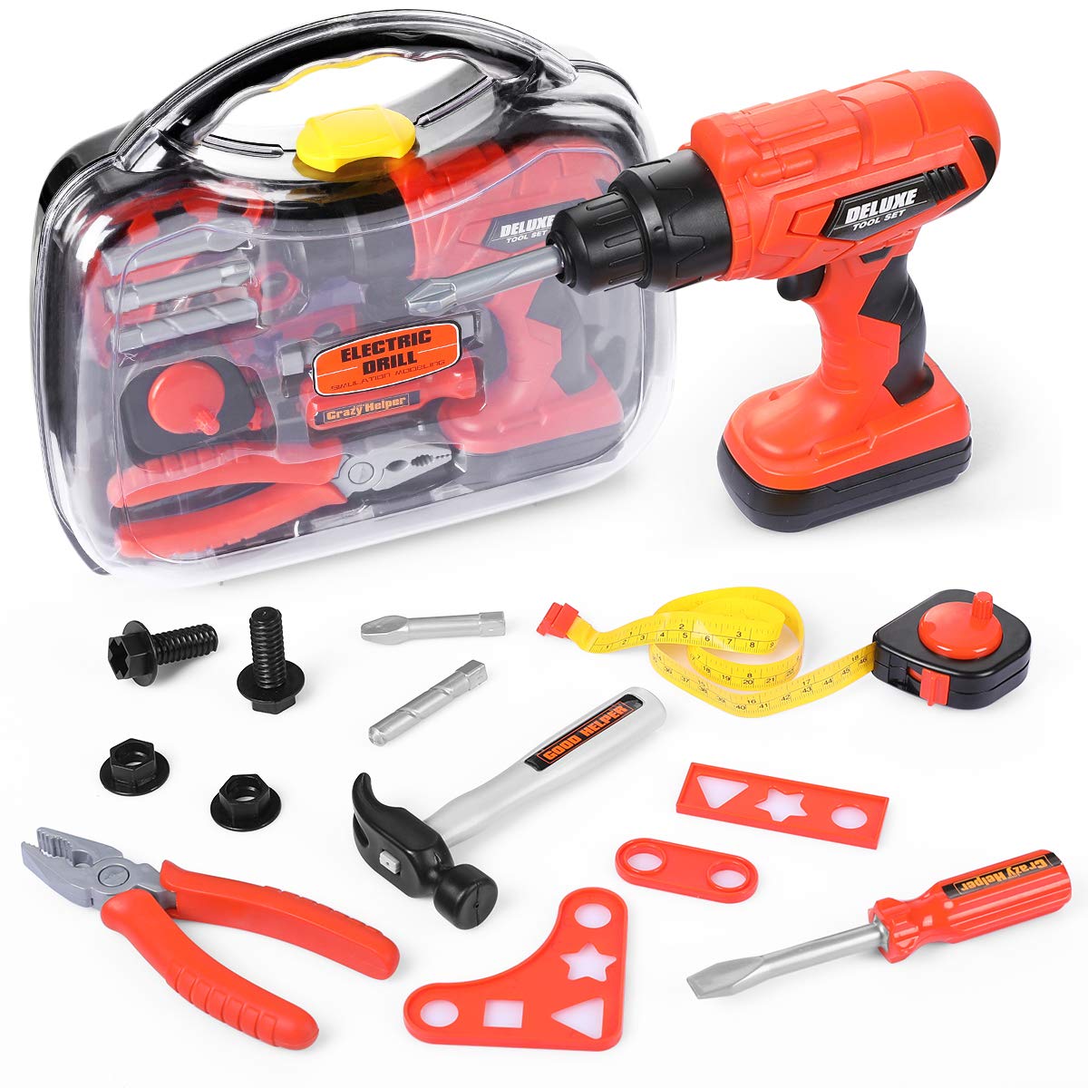 Elitoky Kids Tool Set - Toddler Tool Set With Tool Box & Electronic Toy Drill, Pretend Play Construction Kit For Kids, Toddler B