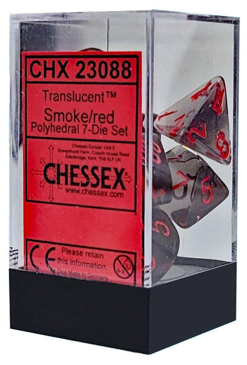 chessex Manufacturing cHX23088 cube Polyhedral Die&#44 Translucent Smoke & Red - Set of 7