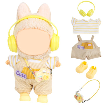 RDJOIMBX 17cm Doll Clothes Set - Overalls  Camera  Shoes & Headphones Cute Outfit Accessories for 6.7inch Fashion Dolls(Style 8)