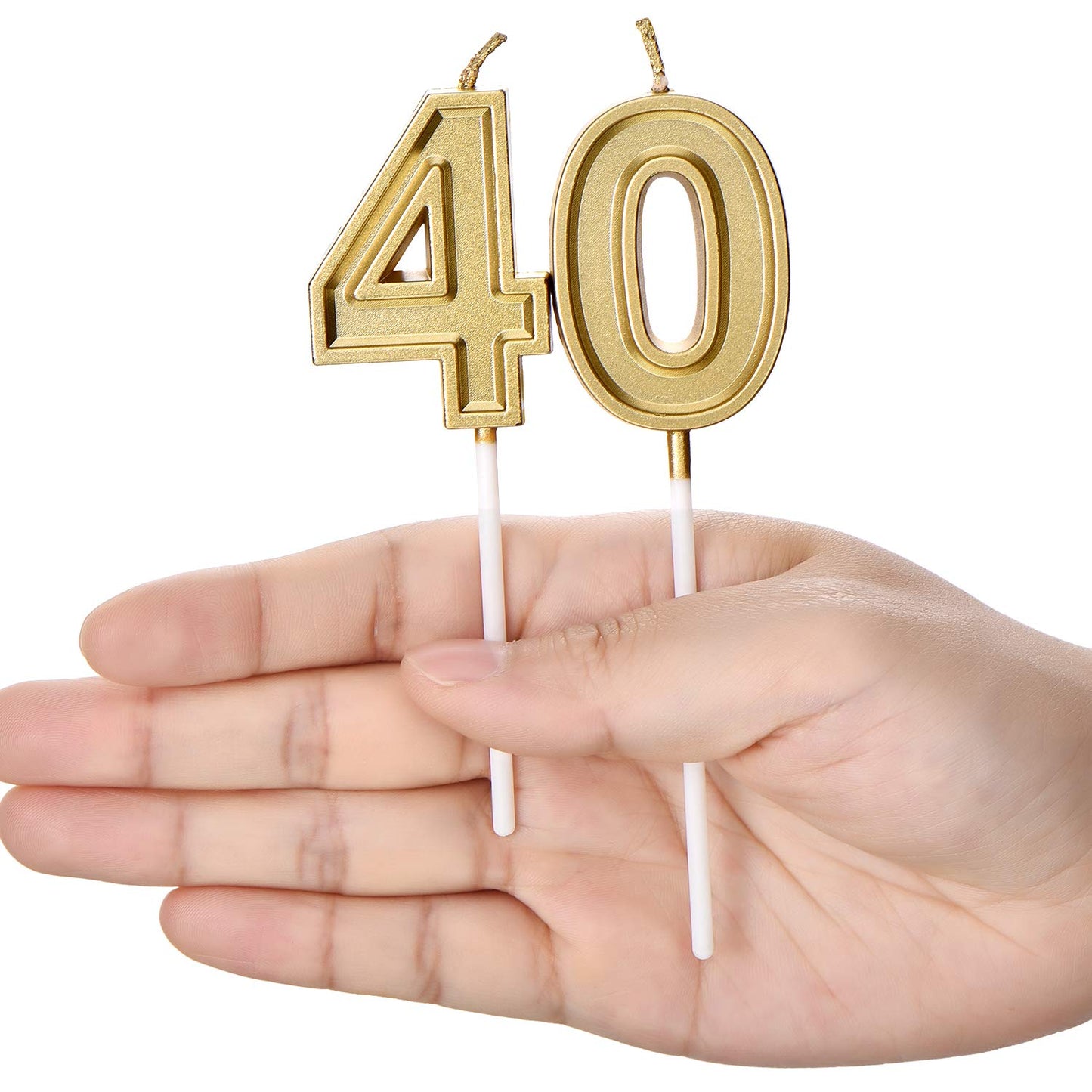Frienda Birthday Candles - Gold Numeral Cake Toppers for 40th Anniversary, 5 cm x 11.5 cm, Synthetic Wax