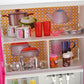 PowerTRC Doll Kitchen Play Set, Mini Modern Toy Pink Kitchen Pretend Furnitures Toy Set Accessories Set with Realistic Light & S