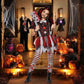 Momkonzz Girls Halloween Costumes Kids Creepy Killer Clown Costume Short Sleeve With Headpiece Tights 7-8Y