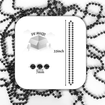 YAXINRUI 33 Inch 7 mm Metallic Black Bead Necklaces, 15pcs Mardi Gras Beads Bulk Round Beaded Necklaces Costume Necklace for Mar