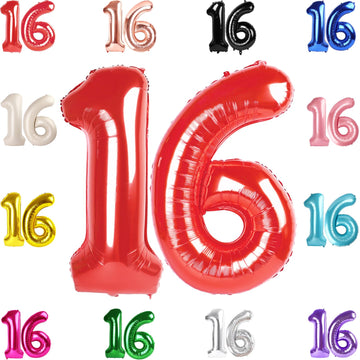 16 Balloon Number, Red Number 16Th Birthday Balloons 40 Inch, Sweet 16 Years Old Red Birthday Decorations For Boys Girls, 16Th A