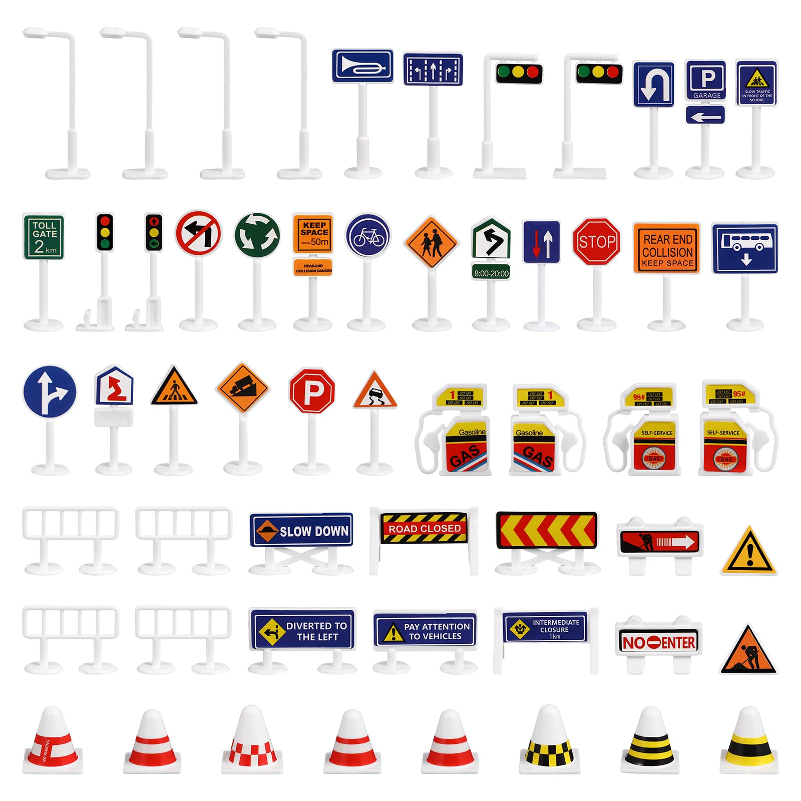 Toddmomy 56Pcs Traffic Road Signs Playset Street Signs, Mini Traffic Cones Crosswalk Signal Toys Traffic Lights for Children Saf