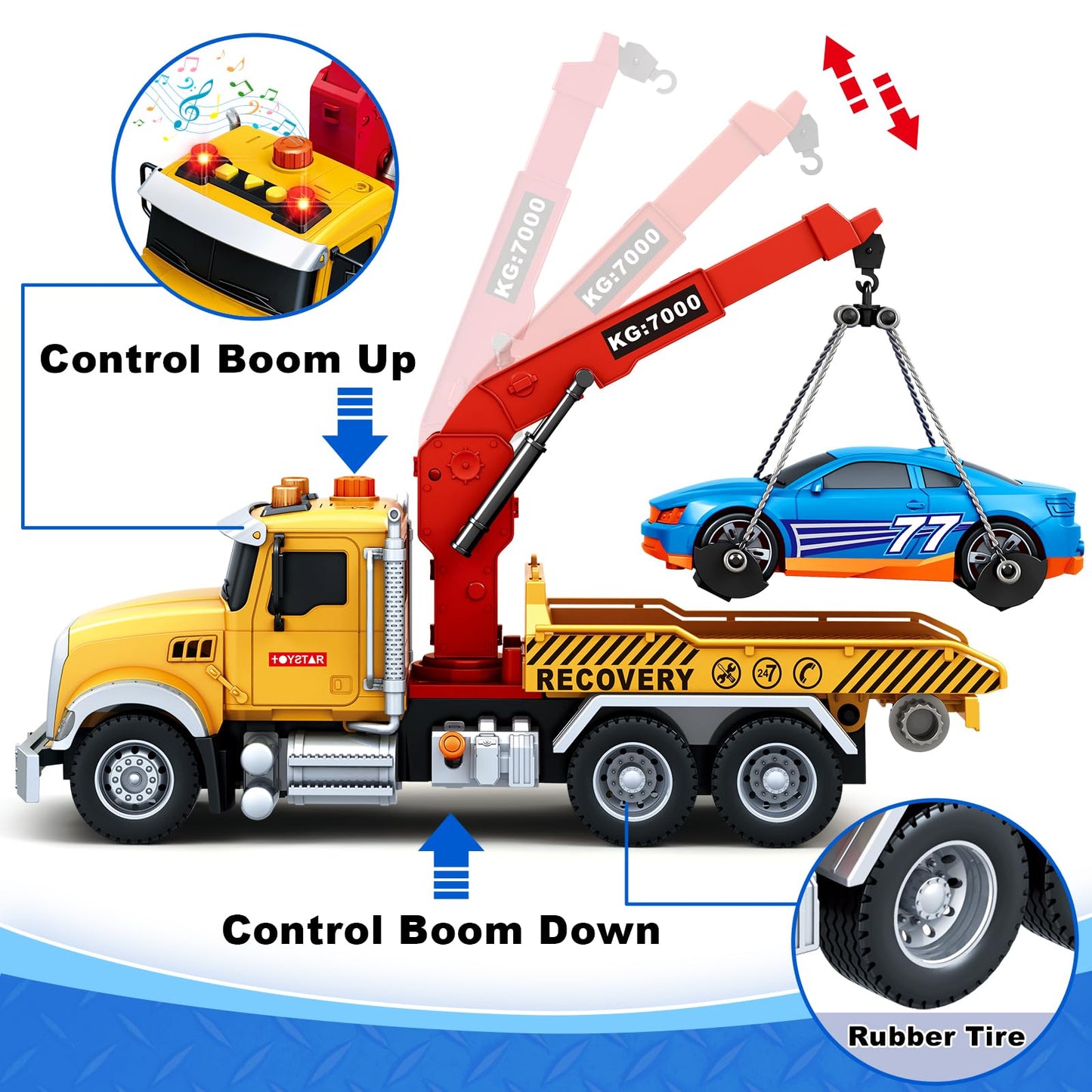 SpringFlower 15'' Large Tow Truck Toy, Toy for 3 4 5 6 Years Old Boy Toddlers, Truck Vehicle Toy with Racing Car, Traffic Signs,