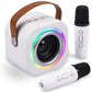 Mini Karaoke Machine for Kids with 2 Wireless Mics,Voice Changer Fun Effects,Portable Bluetooth Speaker with LED Lights,AUX/USB/