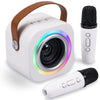 Mini Karaoke Machine for Kids with 2 Wireless Mics,Voice Changer Fun Effects,Portable Bluetooth Speaker with LED Lights,AUX/USB/