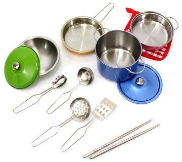 Powertrc Colorful Metal Pots And Pans Cookware With Utensils Playset For Kids