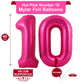 LHOAVWE Hot Pink 10 Balloons - 40 Inch Aluminum Number Balloons for 10th Birthday Party Decorations