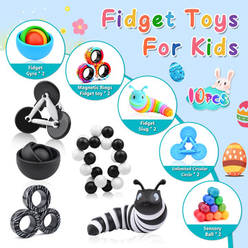 Fidget Toys Adults Pack, Fidget Spinner For Kids, Easter Basket Stuffers For Teens, 10Pc Sensory Toys Set For Autism, Desk Toy S