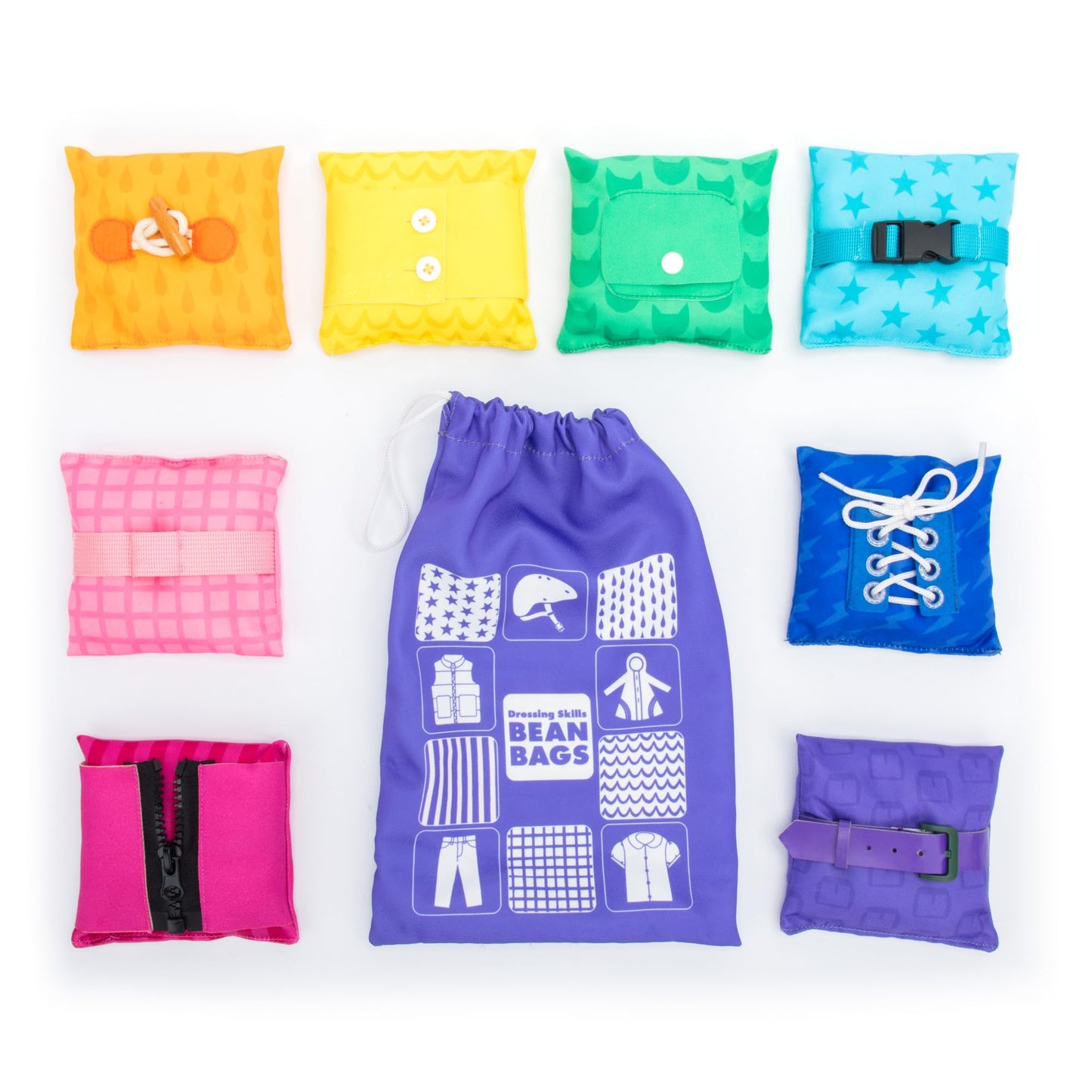 Educational Insights Dressing Skills Bean Bags - Montessori Busy Board for Toddlers, Shoe Tying, Occupational Therapy, Multi, Model 3102