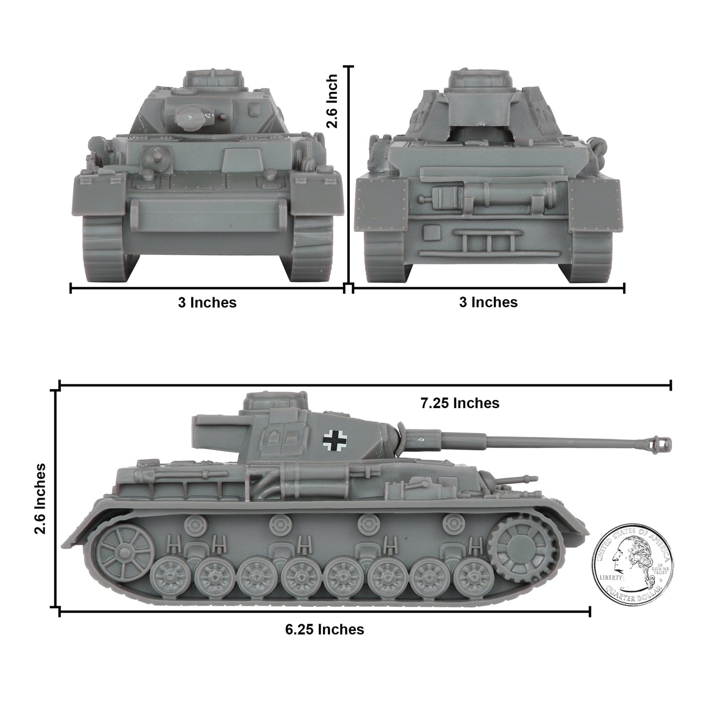 BMC Toys Panzer IV Tank Model Sd.Kfz. 161 - Small Charcoal Gray Plastic Military Vehicle 1:38 Scale