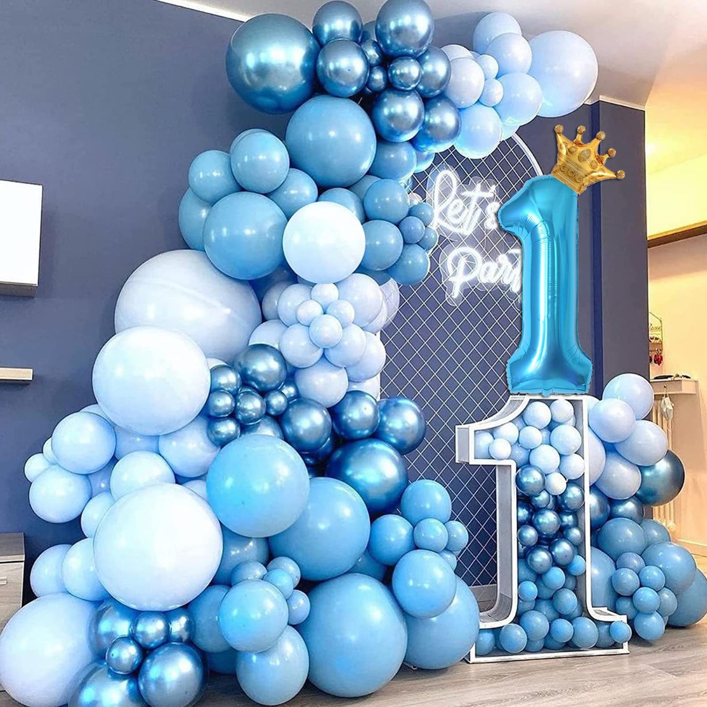 40 Inch Light Blue Number 3 And Mini Crown Balloon For 3Rd Birthday Party Decorations, Light Blue Birthday Party Balloons Decora