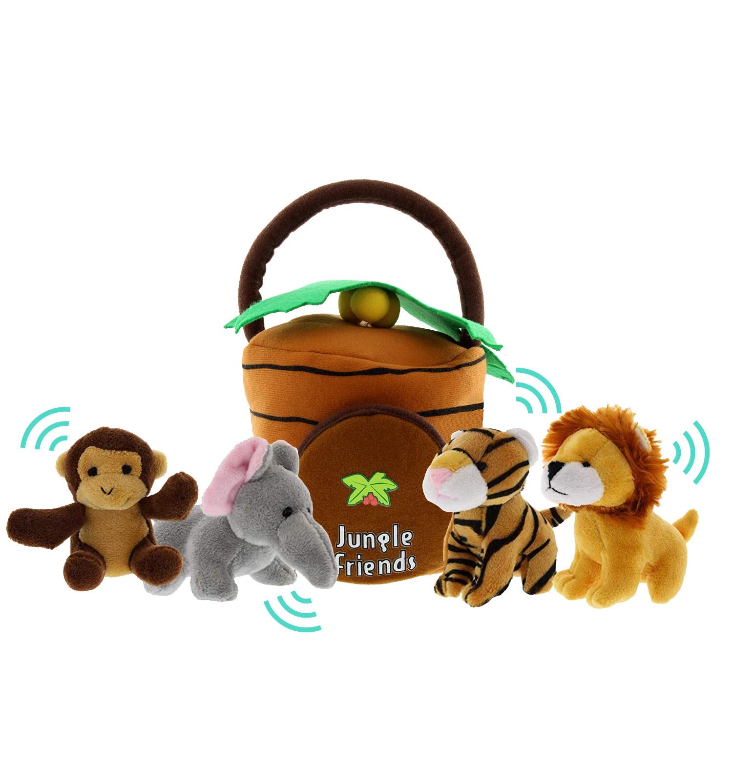 Jungle Animals Talking Plush Baby Toy - 5 Piece Small Stuffed Animals Set Including Jungle House Carrier And Stuffed Monkey, Lio