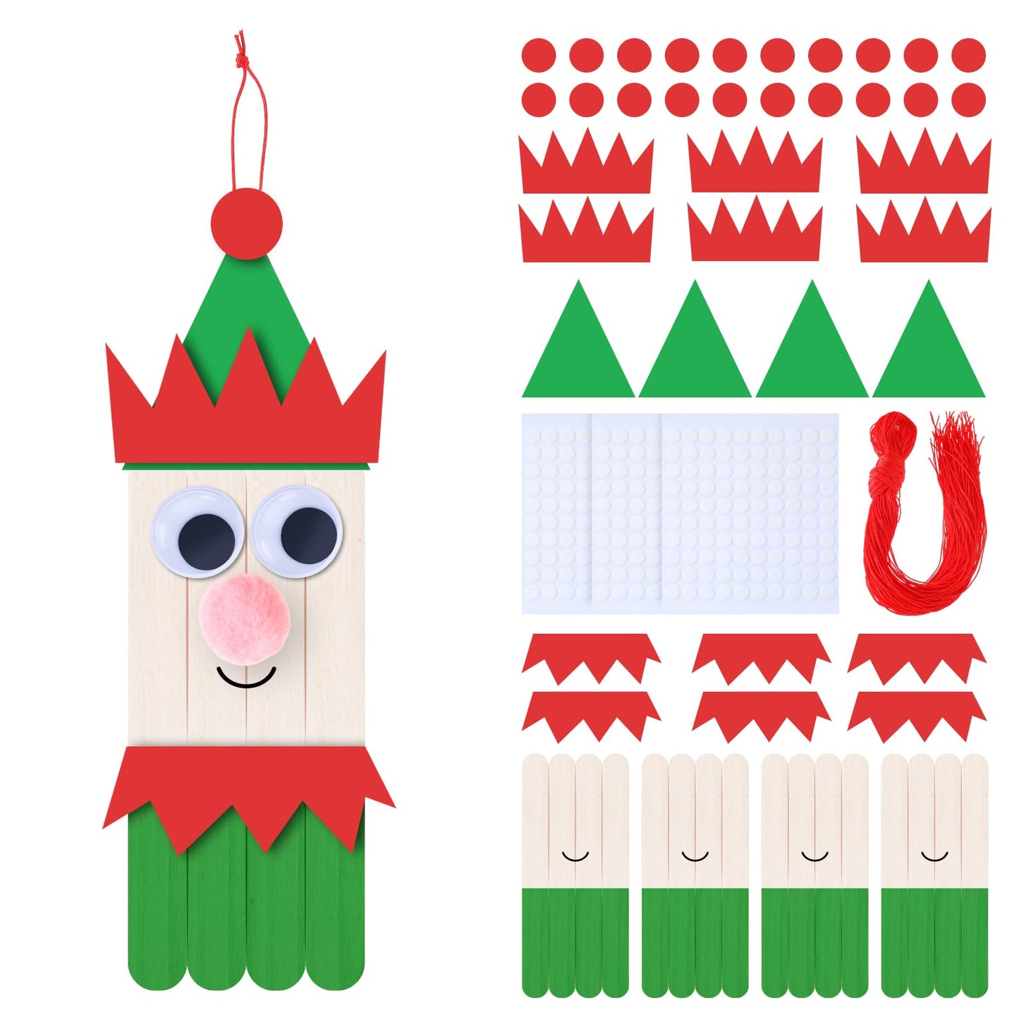 Colingmill 12 Pack Christmas Elf Stick Craft Kit Wooden Christmas Ornament Xmas Arts and Craft Winter Ornaments for Xmas DIY Cla