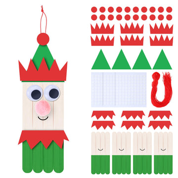 Colingmill 12 Pack Christmas Elf Stick Craft Kit Wooden Christmas Ornament Xmas Arts and Craft Winter Ornaments for Xmas DIY Cla