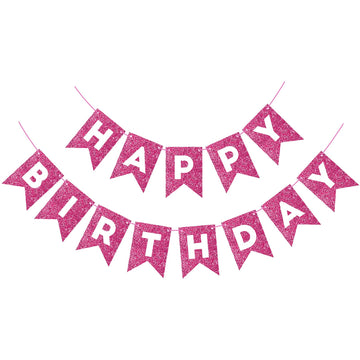 Hot Pink Happy Birthday Banner Birthday Sign For Backdrop Glitter Happy Birthday Decorations For Women Girls Birthday Party Wall Door Garland Bunting Banner Hot Pink Party Supplies