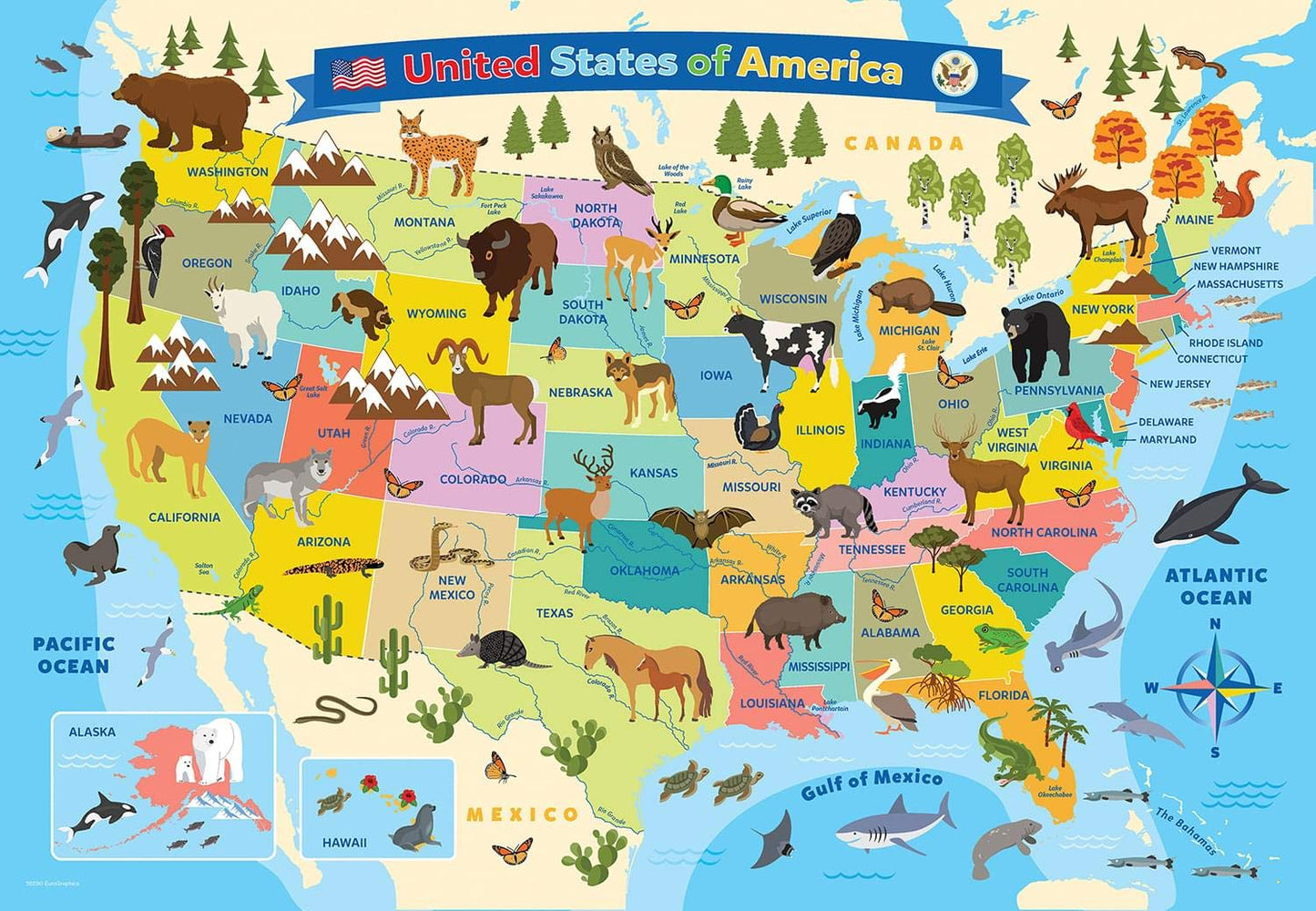 Eurographics Illustrated Map Of The United States Of America 100-Piece Puzzle