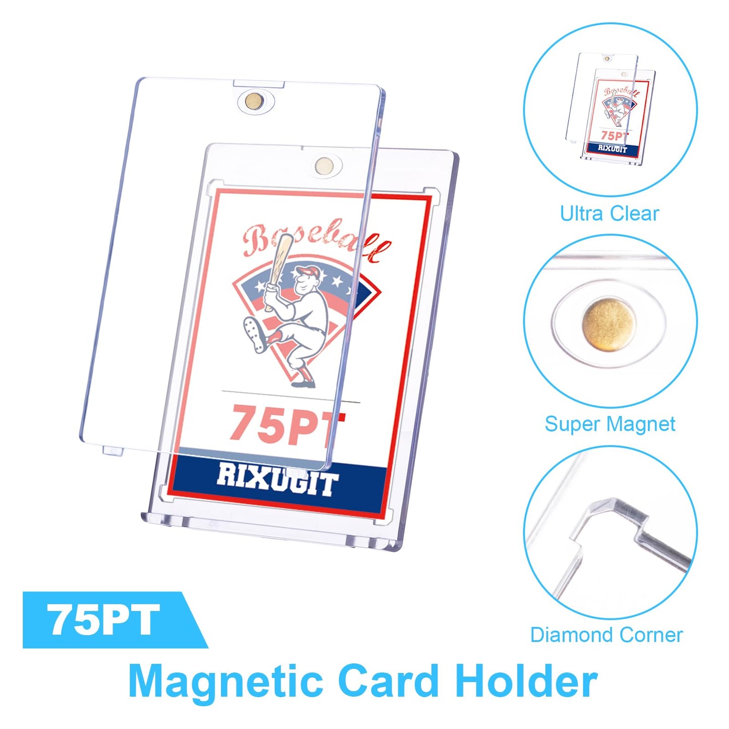 20-Pack One Touch Magnetic Card-Holder - 75Pt Card Magnetic Case, Magnet Card Holder For Baseball, Football, Basketball, Hockey,