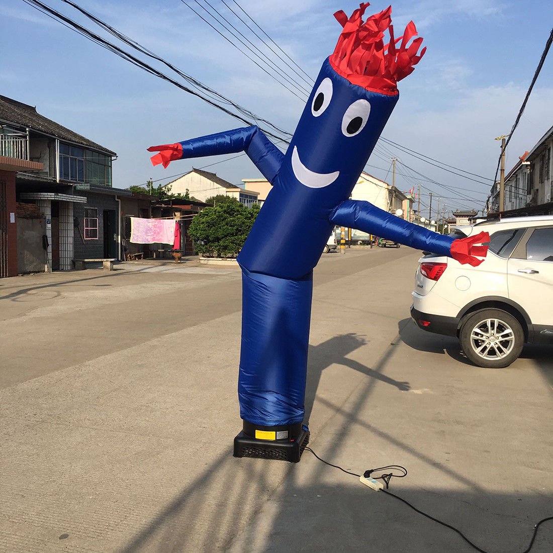 HI SUYI 20ft Inflatable Tube Man - Waving Arm Fly Puppet, Blue, High Strength Nylon for Business & Events, Designed for 18" Blower