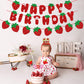 Zwiebeco Strawberry Birthday Party Decoration Supplies - Red Green Strawberry Happy Birthday Sign Banner Bunting Garland Hanging