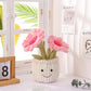 Apricot Lamb Plush Toy - Kawaii Pink Flower Pot, Soft Polyester Stuffed Animal, 9" for Kids