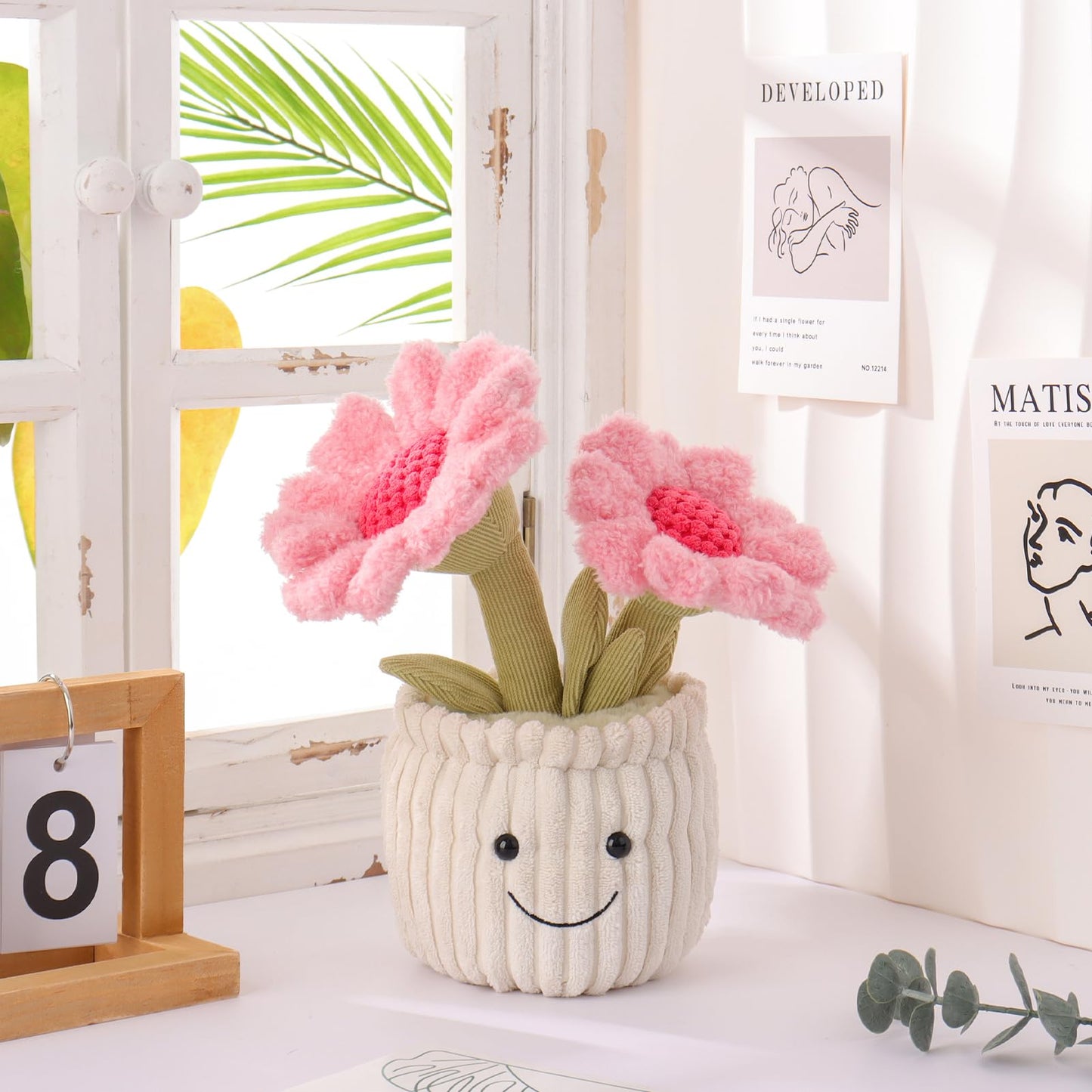 Apricot Lamb Plush Toy - Kawaii Pink Flower Pot, Soft Polyester Stuffed Animal, 9" for Kids