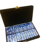 Domino Double 6 Dark Blue Marbleized Jumbo Tournament Professional Size with Spinners in Elegant Black Velvet Case.