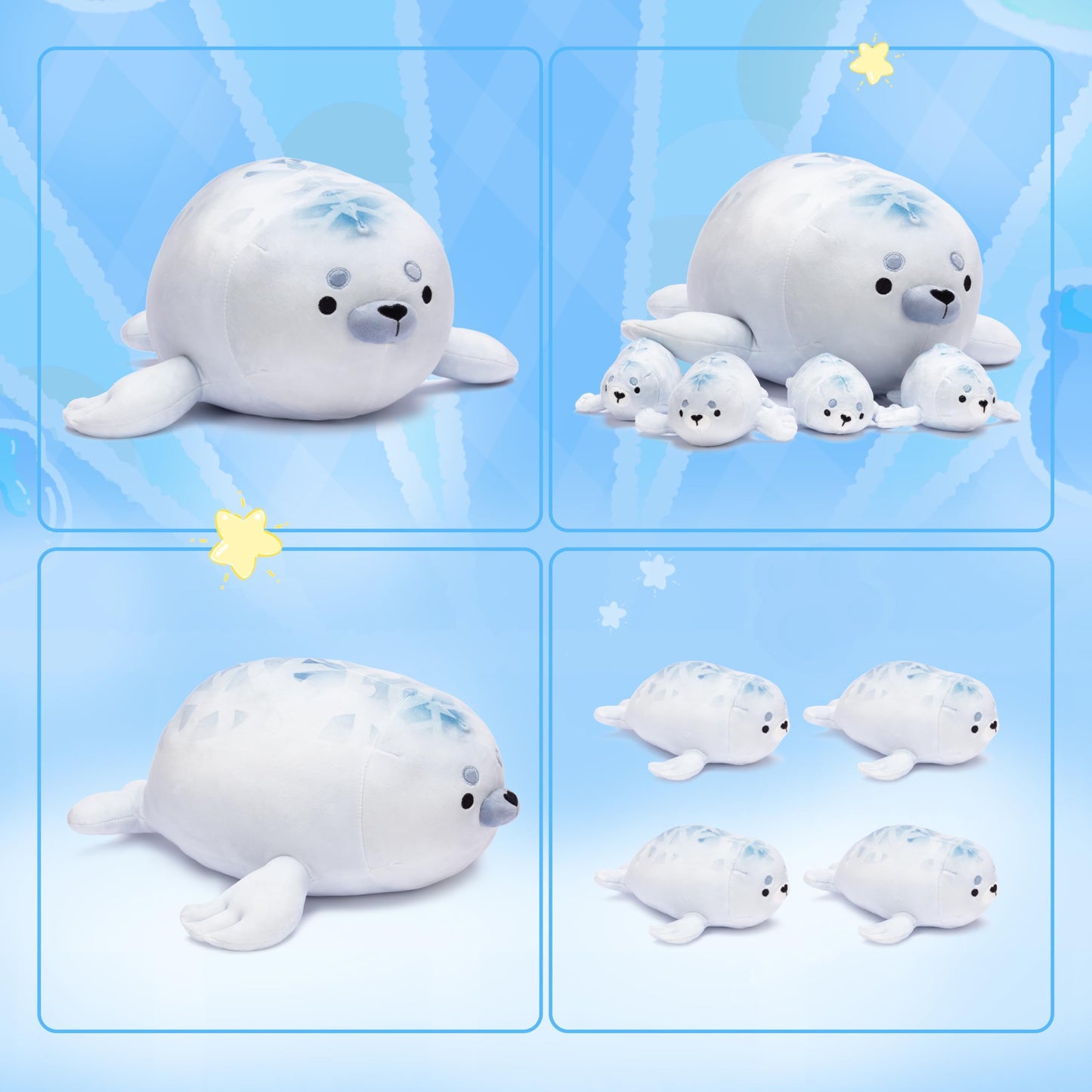 Ikasa Mommy Seal Stuffed Animal Mom And Baby Plush Toy, Cute 16'' Soft Small Mama Family Set Cuddly Toys With Little Mini Babies