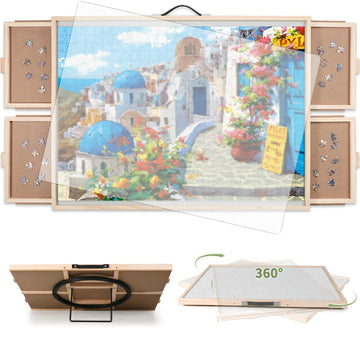 Builderbutler 2000 Pieces 2-In-1 Tilting & Rotating Puzzle Board, 40.16''X28.5''Portable Puzzle Table With 4 Drawers & Cover