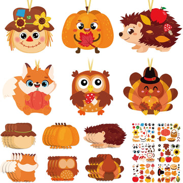 Pasimy 24 Sets Thanksgiving Crafts Kits DIY Fall Autumn Ornaments Turkey Scarecrow Pumpkin Owl Sticker Crafts Autumn Harvest Cra