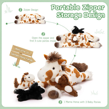 Maogolan 4 Pcs Horse Plush Stuffed Animal, Large Stuffed Mommy Horse With Babies Pony Toys Plushies,Horse Stuffed Animal Bulk Fo