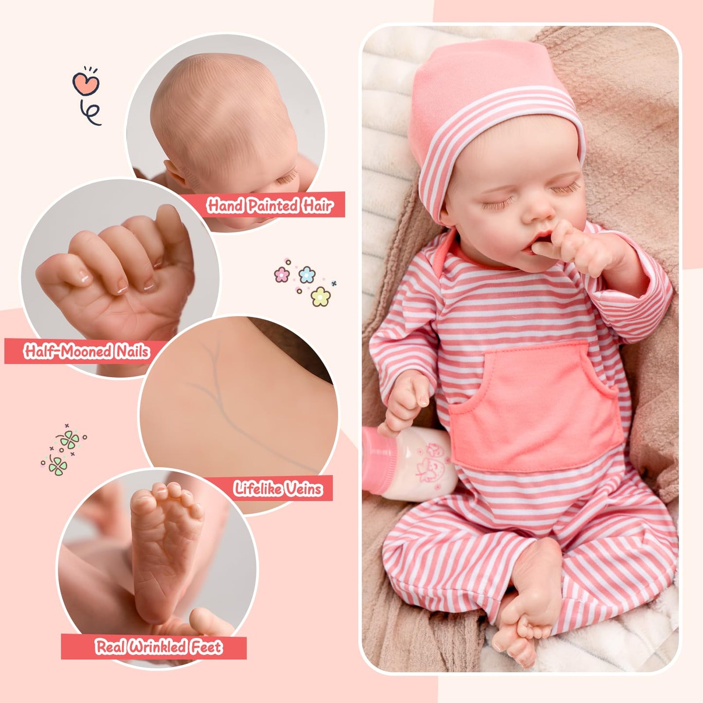 Jirachi Lifelike Reborn Baby Dolls Girl, 18-Inch Full Body Soft Vinyl Sleeping Realistic Newborn Baby Dolls Anatomically Correct