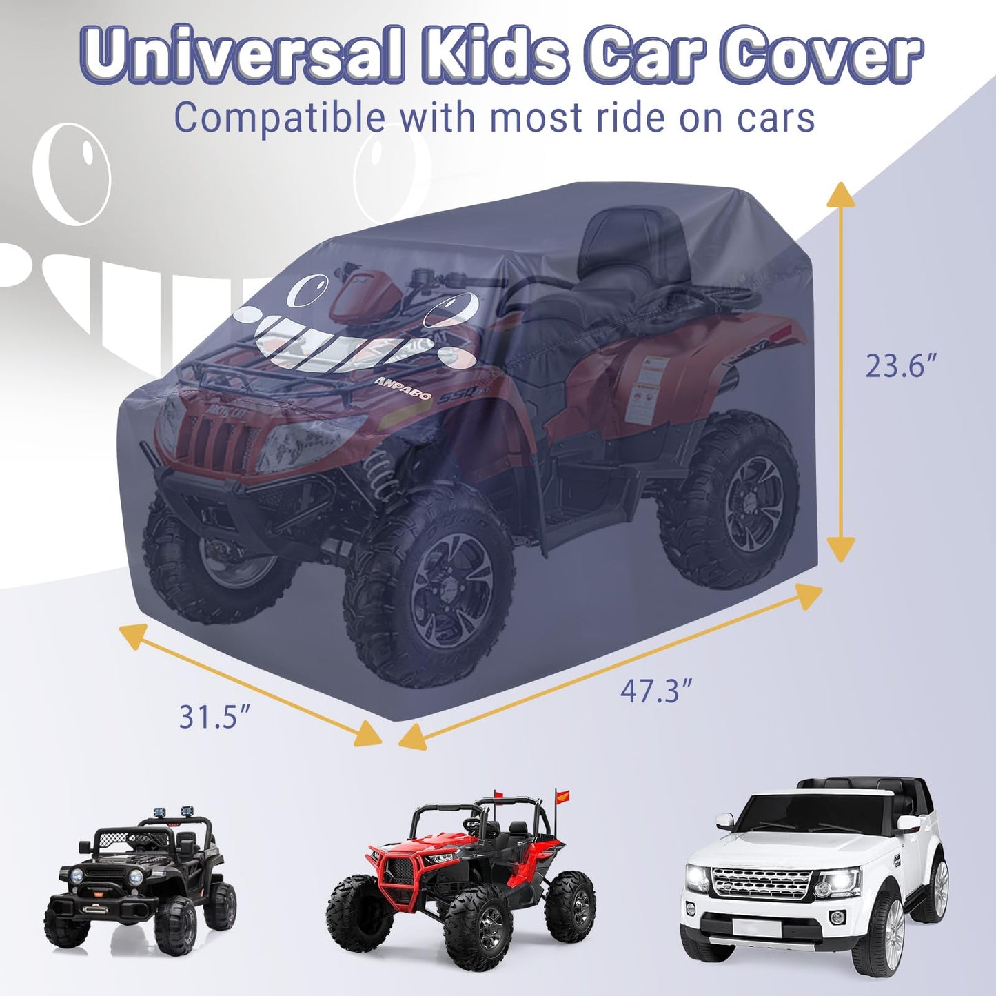 ANPABO Kids Ride On Toy Car Cover with Pattern, Universal Fit, All Weather Waterproof Snowproof Windproof UV Protection, 2X Heav