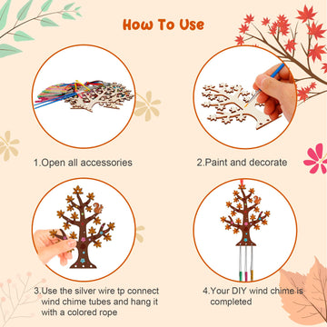 Fennoral 10 Pack Fall Wind Chime Kit For Kids Make You Own Fall Tree Wind Chime Wooden Arts And Crafts For Girls Boys Diy Colori