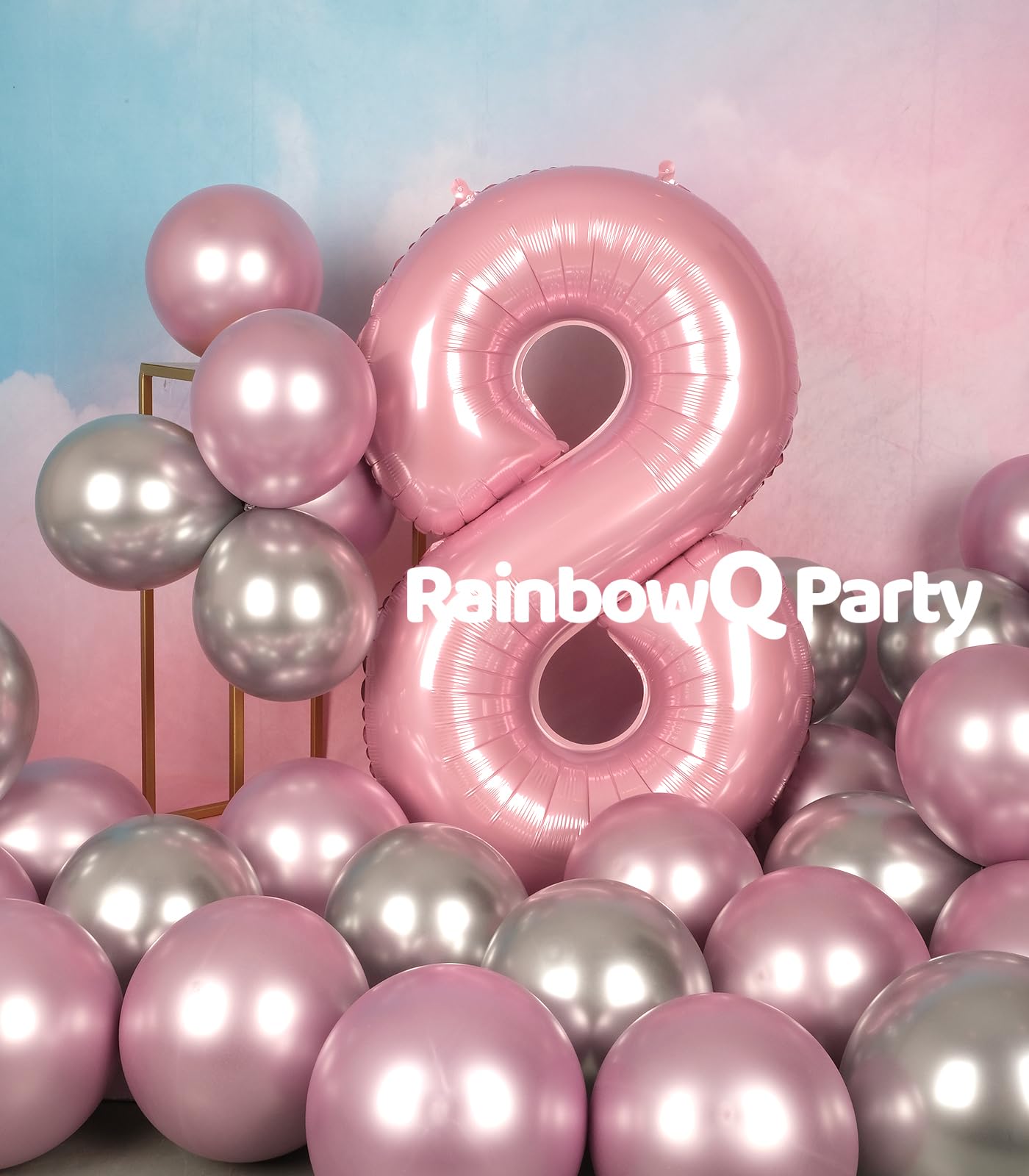 Rainbowq Party 8 Balloon Number 40 Inch For Boy Or Girl Big Pink 0-9 Foil Mylar Large 8 Number Balloon Happy 8Th Birthday Party